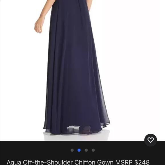 Aqua Off The Shoulder Chiffon Maxi Gown High Slit Full Skirt Size 2 NWT - Picture 12 of 12